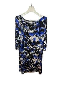 Tiana B. Women's XL Blue Black Abstract asymmetrical Drape Neck Sheath Dress